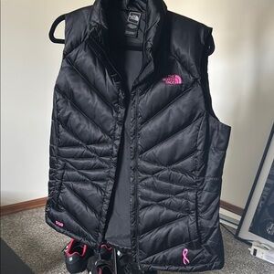 The North Face Black Puffer Vest with Pink Accents
